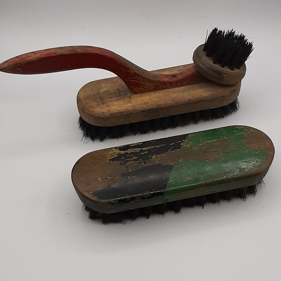 Antique Solid Wood Shoe Boot Cleaning Polishing Brush Made in Canada Set of 2 - Picture 3 of 5
